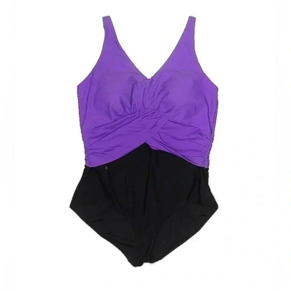 Coldwater Creek | Purple & Black One Piece Swimsuit Ruched Under Bust Size 12